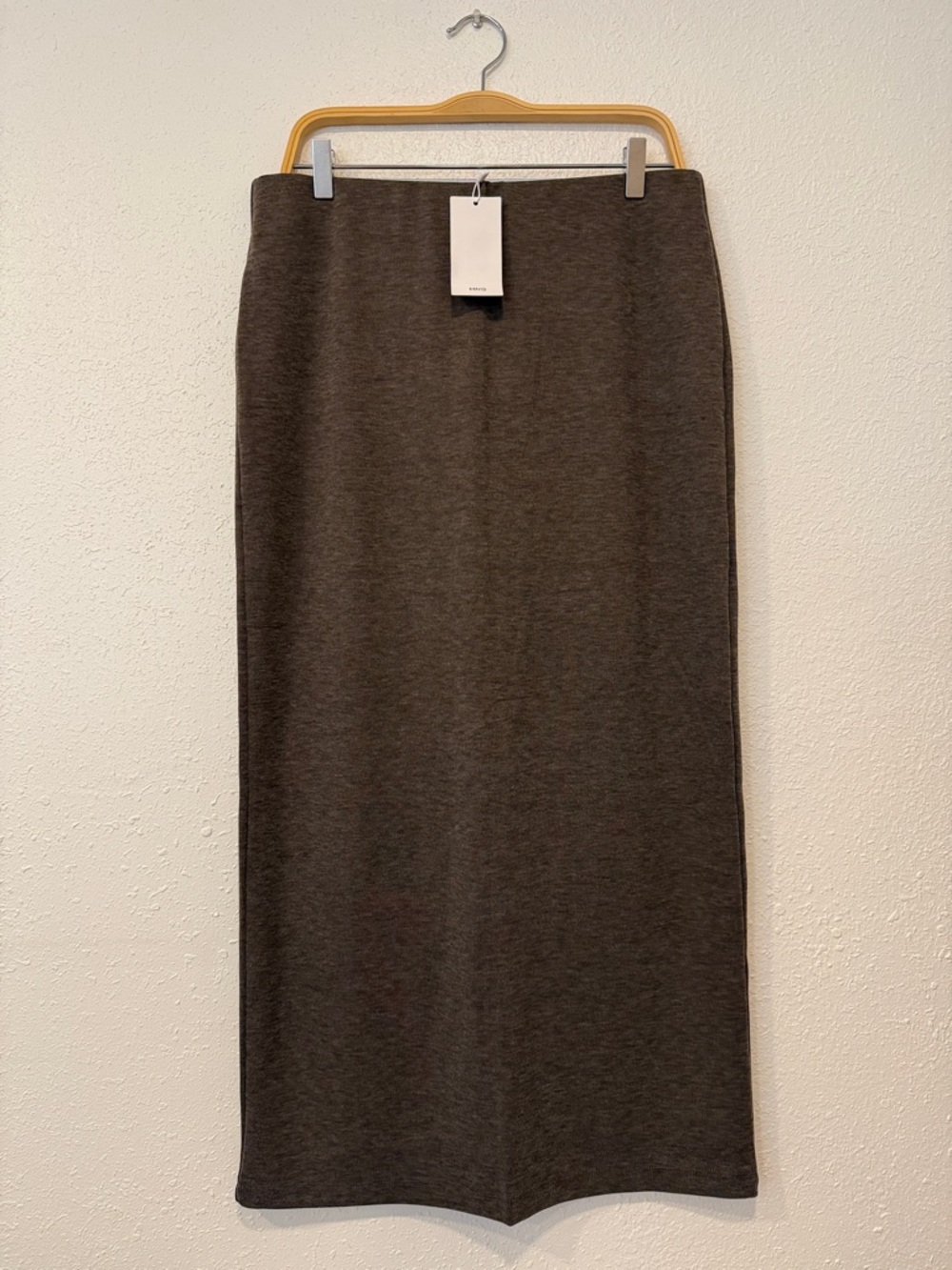 MANGO Classic High-Waist Brown Midi Pencil Skirt